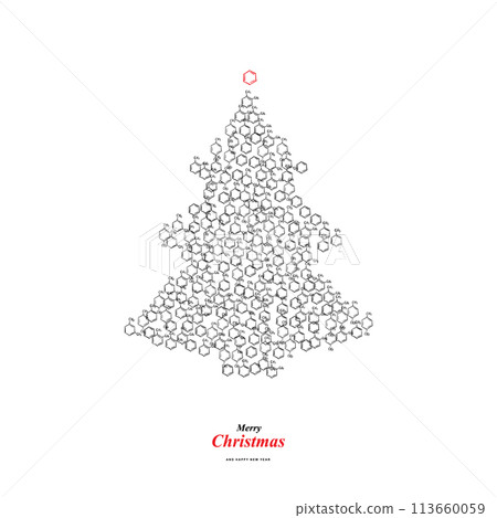Christmas Tree Shape Made of Benzene Methyl Group Molecule Formula Icons 113660059