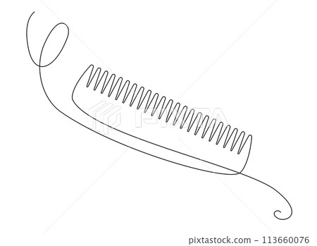Continuous Line Comb Icon, Monoline Barber Symbol, One Line Haircut Logo Silhouette, Hairbrush Sign 113660076