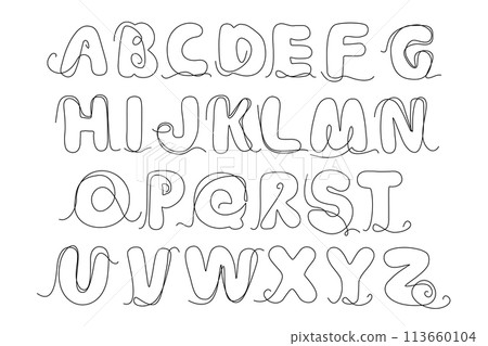Continuous Line Alphabet, Hand Drawn Monoline Letters, One Lines ABC Font, Typography Shapes 113660104