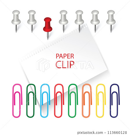 Note Paper Clips Isolated, Paperclips Set, Color Clips, Colorful Stationary, Paperclips Office Equipment 113660128