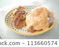 Beautiful Breakfast set as food background 113660574