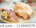 Beautiful Breakfast set as food background 113660576