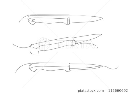 Continuous Line Knife Icon, Monoline Steel Kitchen Knife Symbol, One Line Silhouette, Endless Shape 113660692