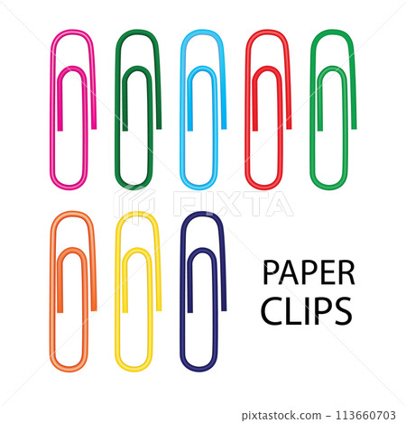 Note Paper Clips Isolated, Paperclips Set, Color Clips, Colorful Stationary, Paperclips Office Equipment Note Paper Clips Isolated, Paperclips Set, Color Clips, Colorful Stationary, Paperclips Office Equipment 113660703
