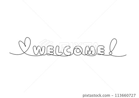 Continuous Line Welcome Icon, Monoline Greeting Symbol, One Line Welcome Quote Silhouette Continuous Line Welcome Icon, Monoline Greeting Symbol, One Line Welcome Quote Silhouette 113660727