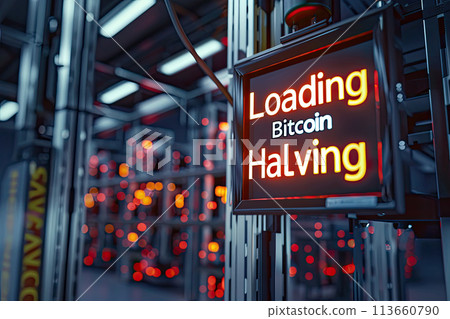phrase " Loading...Bitcoin Halving". Ai generative 113660790