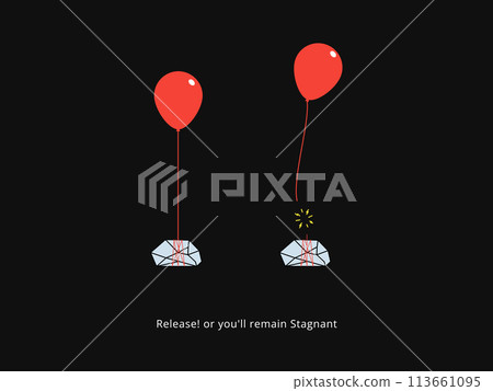 Simple Motivation graphic on dark background. The red balloon and the stone Simple Motivation graphic on dark background. The red balloon and the stone 113661095