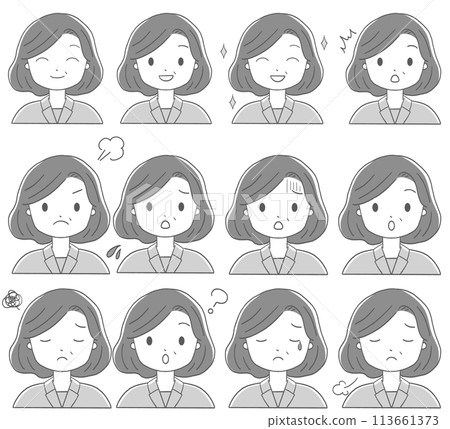 Set of facial expressions for women in their 40s and 50s 113661373
