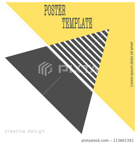 Geometric shapes in an abstract combination. Design of a poster, banner, poster, cover or postcard. Corporate style layout. The idea of the interior, prints and decorations Geometric shapes in an abstract combination. Design of a poster, banner, poster, cover or postcard. Corporate style layout. The idea of the interior, prints and decorations 113661381