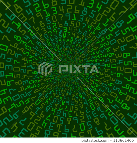 A circular matrix. A background with a chaotic arrangement of numbers. Technological cyberspace. decimal encoding of data. Background for thematic ideas 113661400