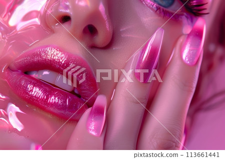page cover design for nails and lips makeup . Women face page cover design for nails and lips makeup . Women face 113661441