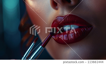 page cover design for nails and lips makeup . Women face 113661444