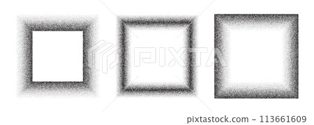 Square noise frame. Gradient border made from grains. Shape with halftone gradation. Grunge geometric figure. Square noise frame. Gradient border made from grains. Shape with halftone gradation. Grunge geometric figure. 113661609