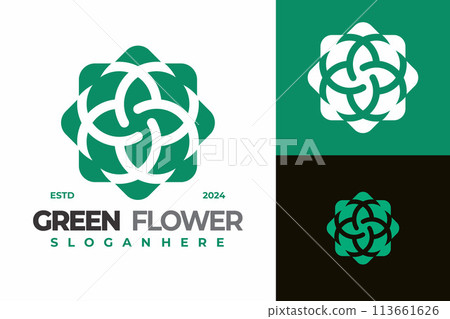 Green flower ornament logo design vector symbol icon illustration 113661626