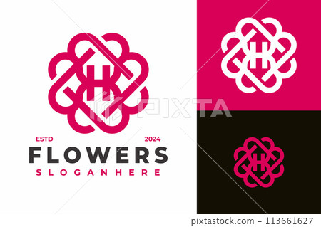 Letter H Flowers logo design vector symbol icon illustration 113661627