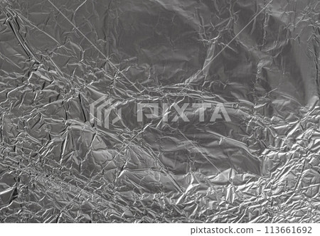 Aluminum Foil Texture Background, Wrinkled Aluminium Paper Pattern, Crumpled Tin Material Banner 113661692