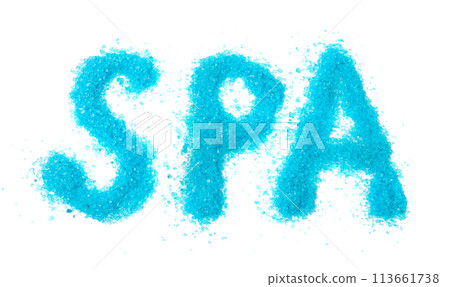 SPA Letters made of Blue Salt Crystals Isolated, Bath Salt for Spa Relax, Cupric Sulfate or Copper Sulfate 113661738
