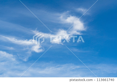 Blue Sky with White Clouds, Sunny Cloudy Sky Texture Background, Fluffy Clouds Pattern, Sunny Cumulus 113661740