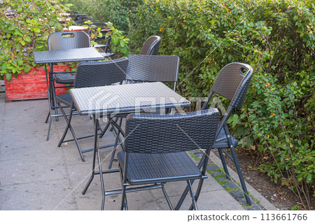 Street Restaurant Table, Empty Cafe Tables, Bar Terrace, Outdoor Restaurants, Outside Trattoria 113661766