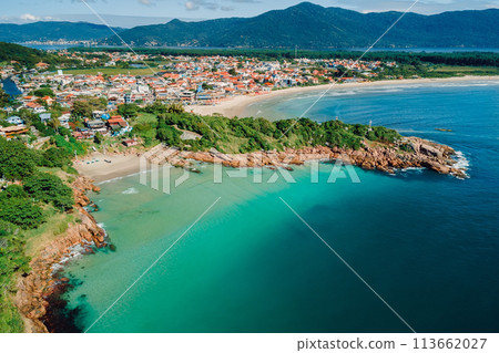 Beaches and blue ocean in Brazil. Drone view of coastline beach in Florianopolis 113662027