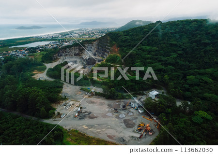 Quarry excavation and mountain in Florianopolis. Aerial view 113662030