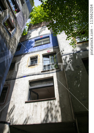 The most unusual building in Vienna. Fragment of Hundertwasser House The most unusual building in Vienna. Fragment of Hundertwasser House 113662084