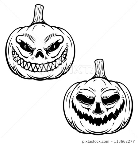 Halloween pumpkin. Design element for poster, card, banner, sign t shirt. Vector illustration Halloween pumpkin. Design element for poster, card, banner, sign t shirt. Vector illustration 113662277