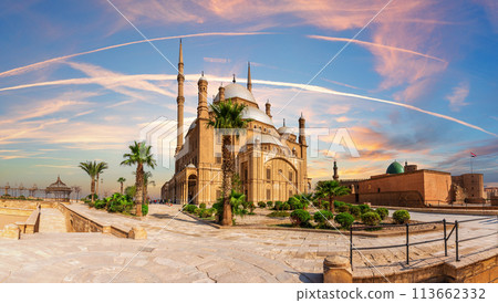 Panorama of the Great Mosque of Muhammad Ali Pasha in the Cairo Citadel, Egypt Panorama of the Great Mosque of Muhammad Ali Pasha in the Cairo Citadel, Egypt 113662332