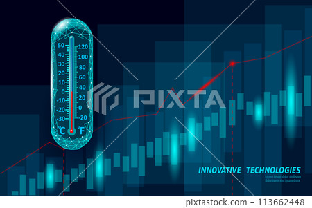 Global warming growing trend ecology problem eco concept. Renewable energy against greenhouse effect 3D render. Science chemistry biotechnology polygonal climatic technology vector illustration Global warming growing trend ecology problem eco concept. Renewable energy against greenhouse effect 3D render. Science chemistry biotechnology polygonal climatic technology vector illustration 113662448