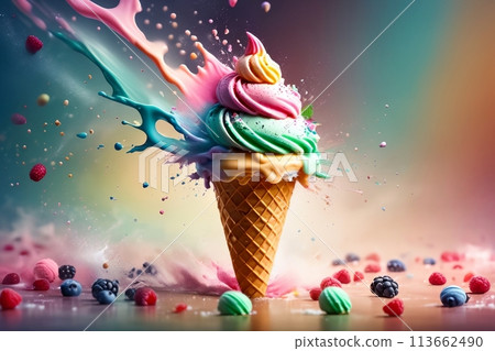 waffle cone with berry ice cream waffle cone with berry ice cream 113662490