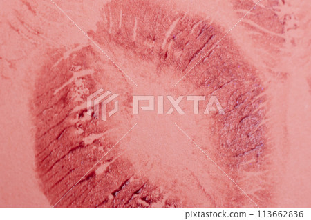 Photography of the imprint of red lipstick, kiss, beautiful red lips 113662836