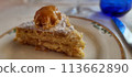 Gourmet napoleon pastry on elegant plate 113662890