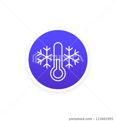 Cold temperature line icon with a thermometer 113662995