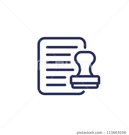 notary line icon with a stamp and a document notary line icon with a stamp and a document 113663036