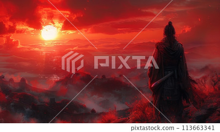 chinese warrior on the great wall of china 113663341