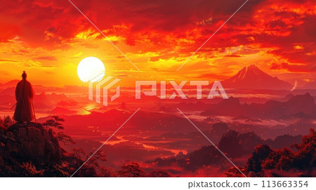 chinese warrior on the great wall of china 113663354