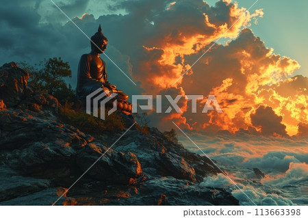 buddha in the clouds buddha in the clouds 113663398