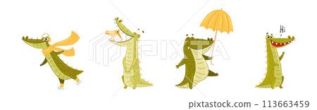 Cute Crocodile Character in Different Situation Vector Set Cute Crocodile Character in Different Situation Vector Set 113663459