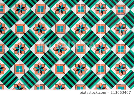 Traditional Ottoman Turkish decorative tiles with geometric ornament. Seamless pattern 113663467