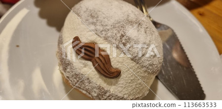 Freshly dusted italian pastry with chocolate garnish 113663533