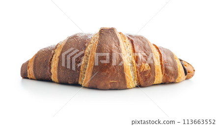 Freshly Baked Chocolate Croissant Isolated Against White Background 113663552
