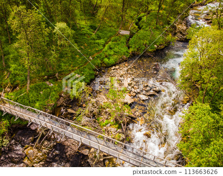 River in mountains. Norwegian route Aurlandsfjellet 113663626