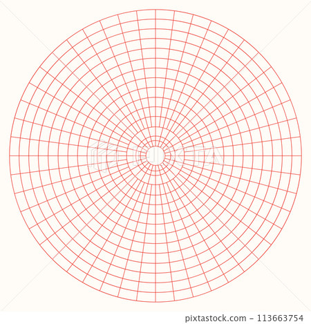 Polar coordinate circular grid isolated on white background. 360 degrees scale. Blank polar graph paper. Vector illustration. Mathematical graph. Lined blank on transparent background 113663754