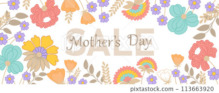 Mother's day sale banner. Hand drawn trendy vector illustration with beautiful blossom flowers. 113663920