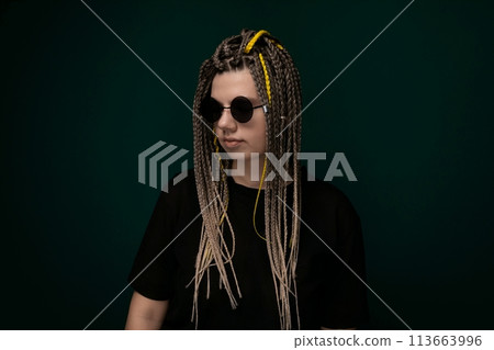 Woman With Dreadlocks Wearing Black Shirt Woman With Dreadlocks Wearing Black Shirt 113663996