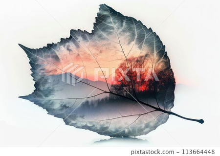 leaf double exposure with beautiful nature background aigx04 113664448