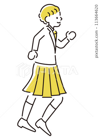 經典人物插畫學生女孩微笑奔跑 113664620