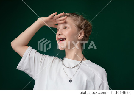 Woman Wearing White Shirt and Necklace Woman Wearing White Shirt and Necklace 113664634