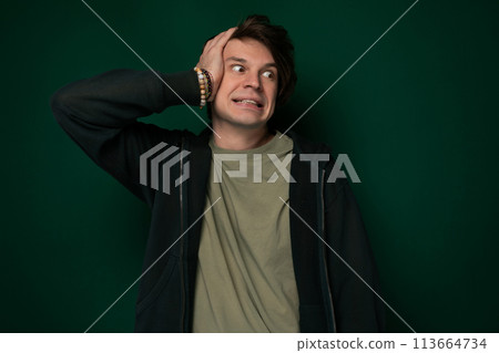 Man Holding His Head in Anguish 113664734