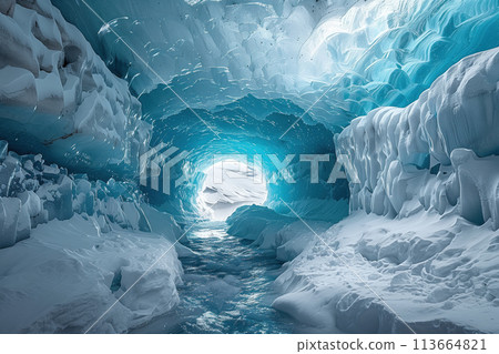 tunnel formed by water in a melting glacier 113664821